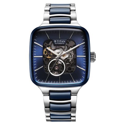 Buy Online Titan Ceramic Fusion Automatic Square Blue Dial Silver Dual