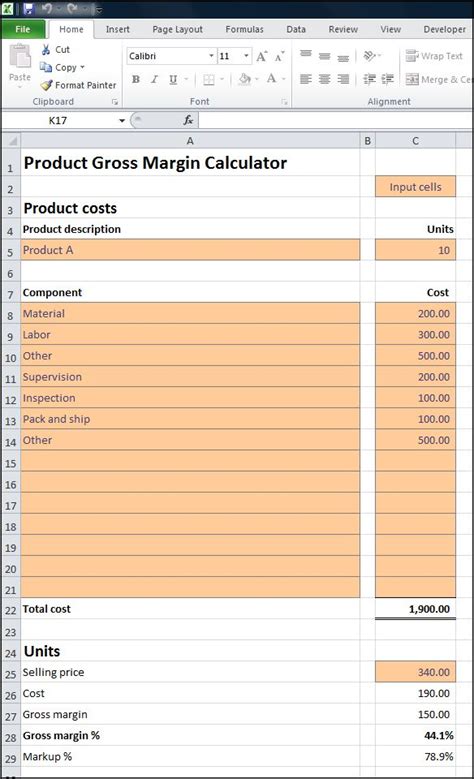 Margin Calculator Excel Template