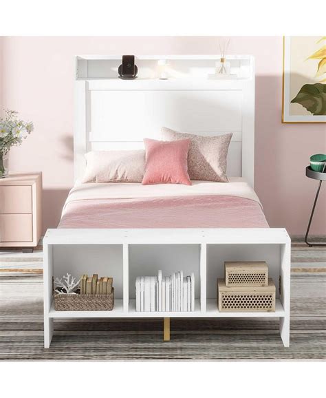 Simplie Fun Twin Size Platform Bed With Built In Shelves Led Light And Usb Ports White Macys