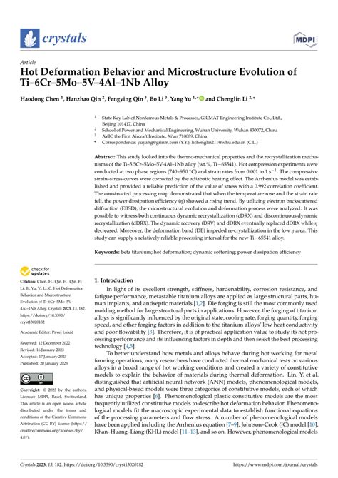 PDF Hot Deformation Behavior And Microstructure Evolution Of Ti6Cr