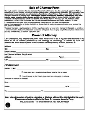 Fillable Online Jewishcenter Sale Of Chametz Form Power Of Attorney