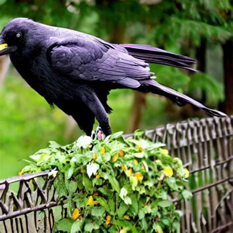 Crow Made Of Flower Petals Many Petals Growing Out Of Stable