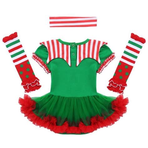 Iixpin Bébé Fille Ensemble Costume Noël Lutin Robe avec Bandeau