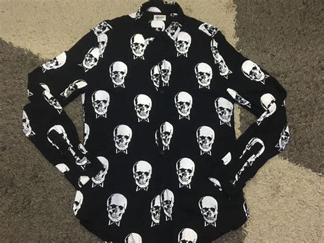 Saint Laurent Skull Design Fullbutton Ls Polo Men S Fashion Tops