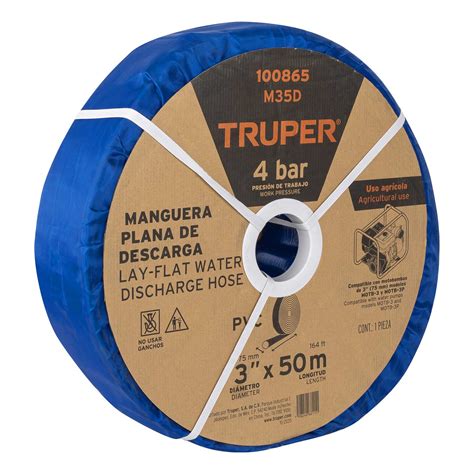 Rollo De Manguera Plana Truper Color Azul De 3 X 50m De Descarga Para