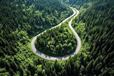 Premium Ai Image Aerial View Of A Winding Road Surrounded By Dense