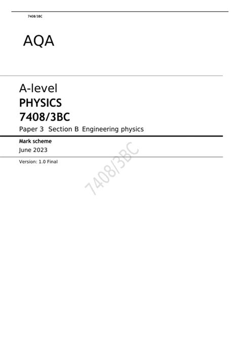 Aqa A Level Physics Bc Paper Section B Engineering Physics Mark