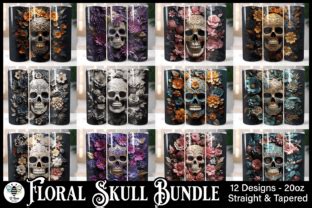 3D Floral Skull 20oz Tumbler Wrap Bundle Graphic By B Renee Design