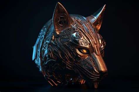 Una Imagen En 3d De Una Cabeza De Lobo Con Ojos Brillantes Y Colores