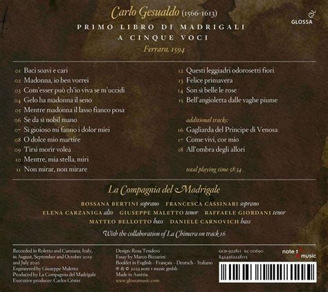 Carlo Gesualdo Von Venosa Madrigali A Cinque Voci Libro I Cd Jpc