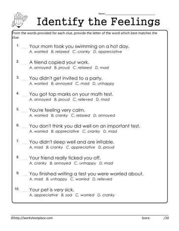 Identify the Feelings Worksheets