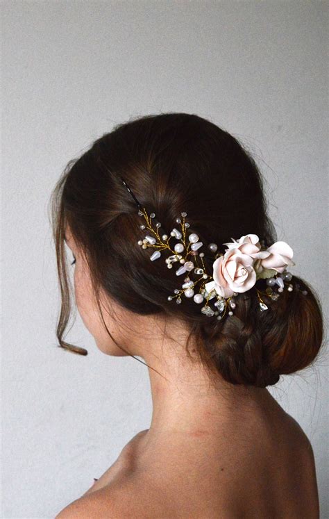 Bridal Flower Hair Piece Wedding Headpiece Bride Floral Pearl Etsy In