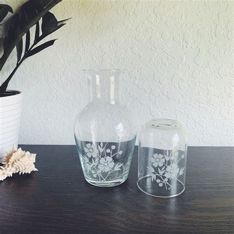 Vintage Bedside Water Carafe With Etched Glass Etsy