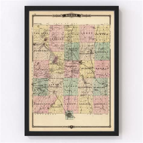 Dodge County WI Map 1878 Old Map of Juneau Wisconsin Art - Etsy