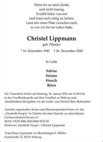 Traueranzeigen Von Christel Lippmann Sich Erinnern De