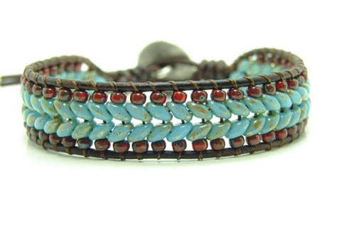 Super Duo Herringbone Beaded Leather Wrap Bracelet Single Etsy