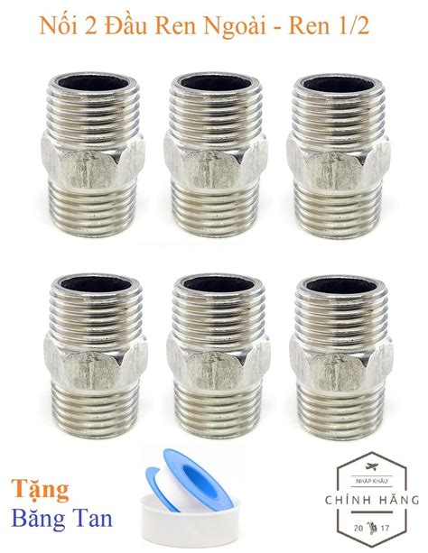 Bộ 6 nối 2 đầu ren ngoài inox nối ren 2 đầu kép nối inox ren 1 2