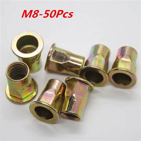 Pcs Lot M Rivet Nut Carbon Steel Flat Head Hex Rivet Nut Insert Nut