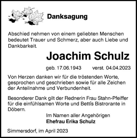 Traueranzeigen Von Joachim Schulz Lr Online Trauer De