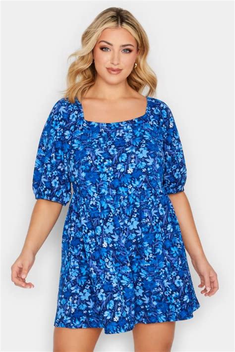 Yours Curve Plus Size Blue Floral Wrap Playsuit Yours Clothing