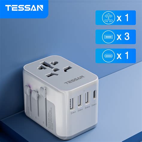 Tessan International Plug Adapter Universal Power Adaptor With 4 Usb Ports 1 Usb Cwall