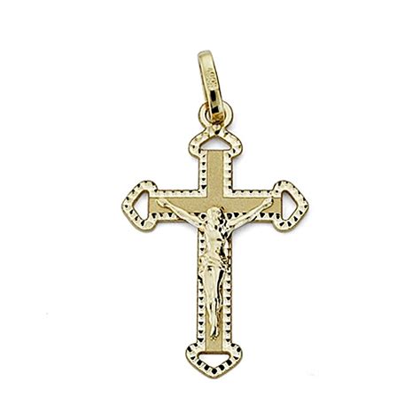 Crucifijo Oro 18k Cristo Cruz 27mm Borde Tallado Calado Unisex Centro