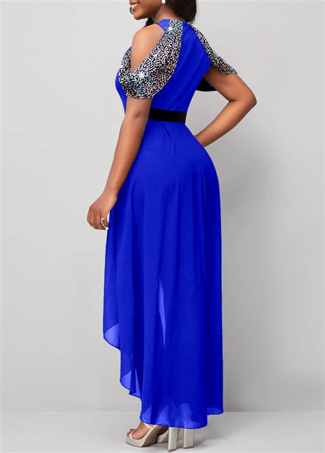 ROTITA Hot Stamping Sapphire Blue Cold Shoulder Skinny Jumpsuit Rotita USD