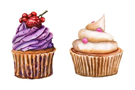 Set Of Watercolor Cupcakes By Olga S Watercolor Thehungryjpeg