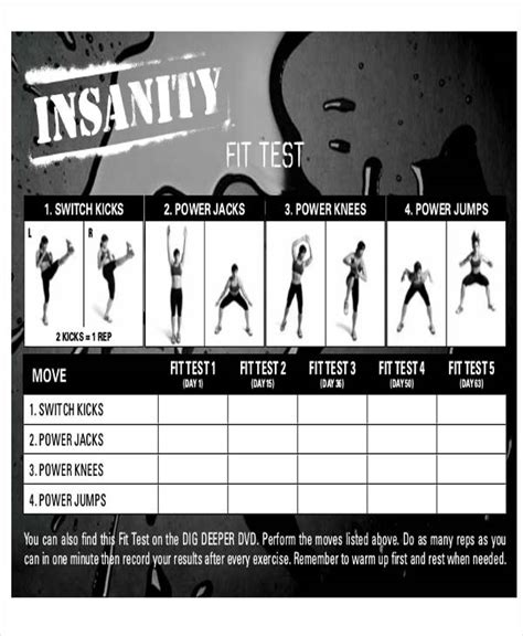 Insanity Workout Fit Test Sheet Blog Dandk