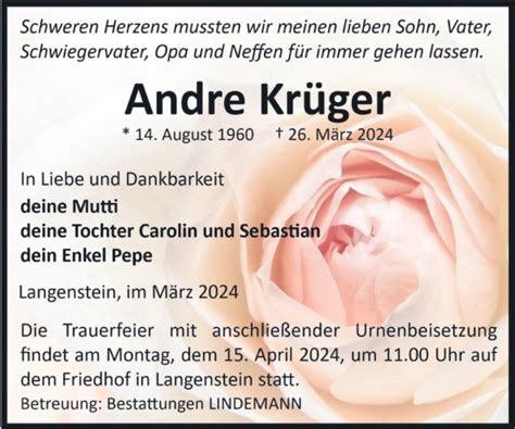 Traueranzeigen von Andre Krüger abschied nehmen de