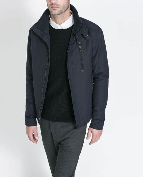 Zara Quilted Jacket With Knitted Collar In Blue For Men Navy Blue Lyst