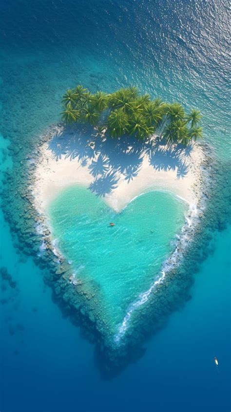 Aerial View Of Heart Shaped Lagoon On Tropical Island Beach Stock