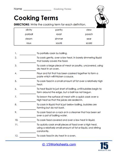 Cooking Terms Worksheets - 15 Worksheets.com