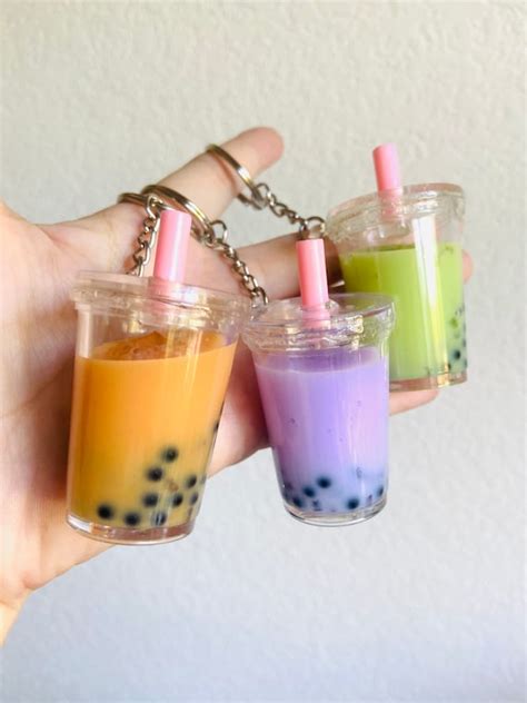 Custom Boba Milk Tea Liquid Keychain Bubble Tea Key Chain Etsy