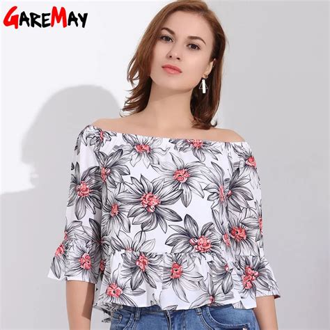 Feminine Blouses Off Shoulder Top Ruffle Blouse Shirt Women Chiffon