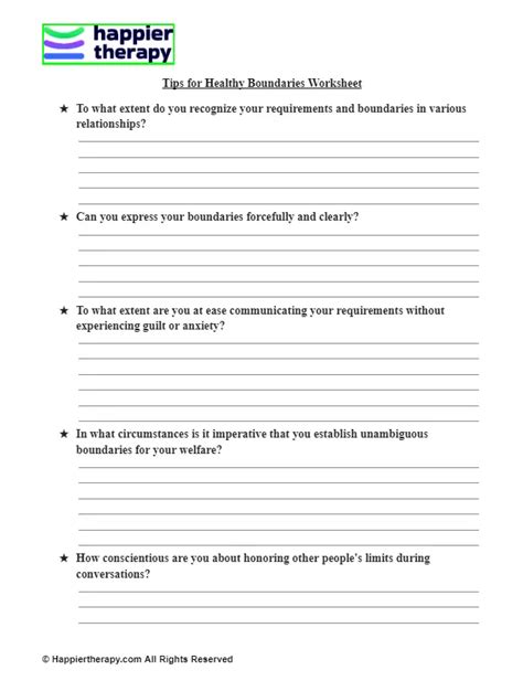 Tips For Healthy Boundaries Worksheet Happiertherapy