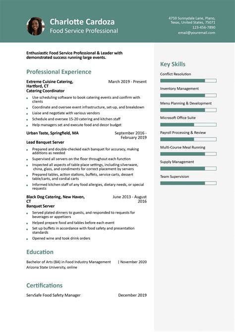 Food Service Resume Examples And Templates For 2025