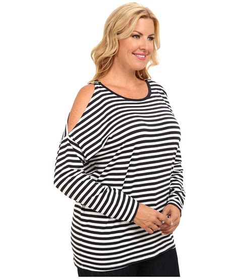 Lyst Michael Michael Kors Plus Size Ls Stripe Cold Shoulder Top In Blue