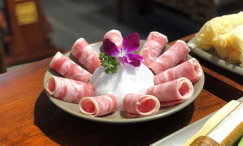Closeup Lamb Roll With Beautiful Flower For Hot Pot Stock Image Image
