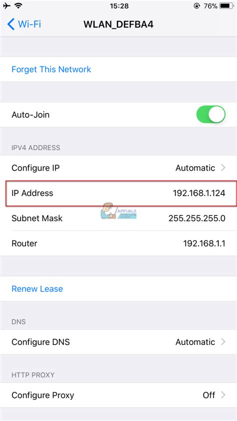 how to find iphone's ip address