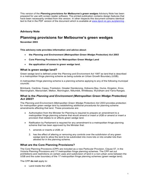 Planning Provisions For Melbournes Green Wedges