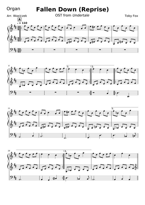 Toby Fox Fallen Down Reprise Organ Version Sheet Music For Organ Solo