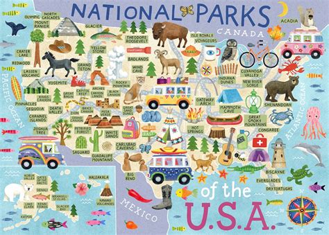 National Parks, USA Map Print, Road Trip, Camper Life, Whimsical Map ...