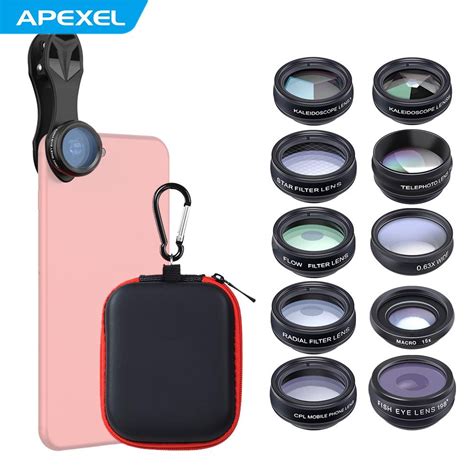 APEXEL 10 In 1 Phone Camera Lens Kit With 0 63X Wide Angle 15X Macro