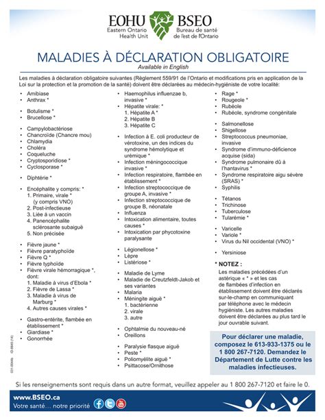 Liste de Maladies à déclaration OBLIGATOIRE