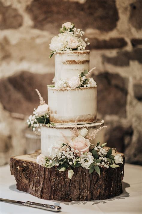 Semi Naked Wedding Cake With Pink Roses Wedding Cake Rustic Wedding