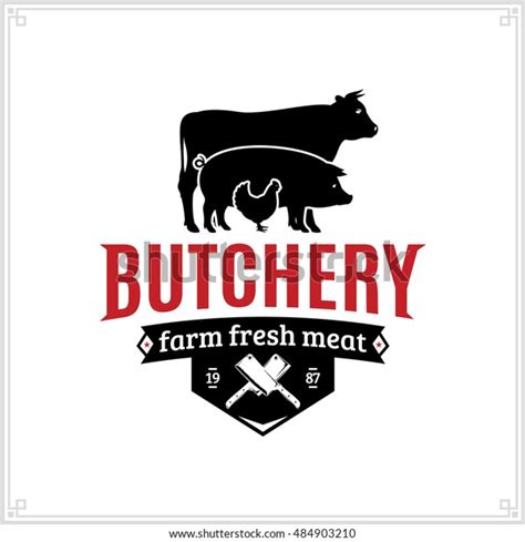 Butcher Shop Black Red Logo Farm Stock Vector (Royalty Free) 484903210 ...