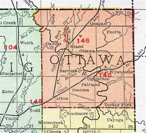 Ottawa County Oklahoma 1911 Map Rand McNally Miami Quapaw Wyandotte