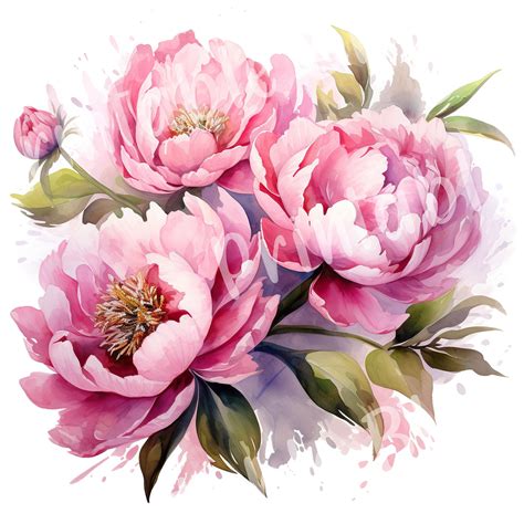 Pink Peonies Clip Art Commercial Use Png And  Files Etsy