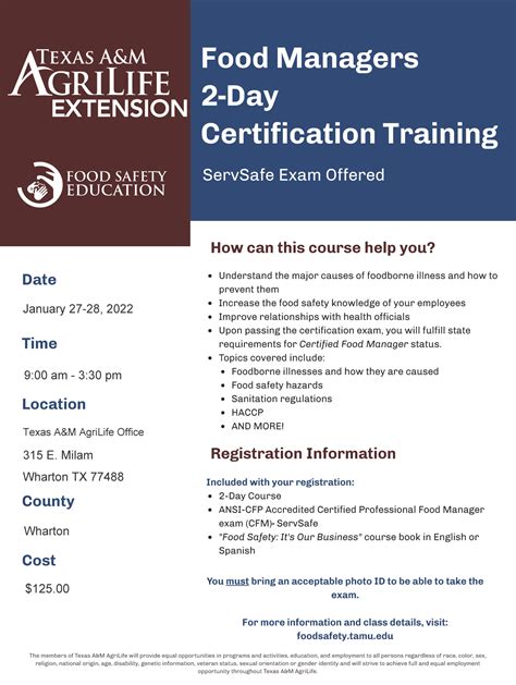 Servsafe Food Protection Managers Certification Registration Deadline